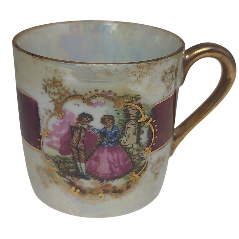 Vintage Inarco Japan‎ Demitasse Cup Hand Painted Bone China Couple Gold Trim SEE